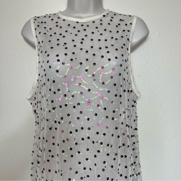 NWT Urban Outfitters Hunter Sheer Sequin Beaded Midi Cream Dress Women Medium - Picture 7 of 16